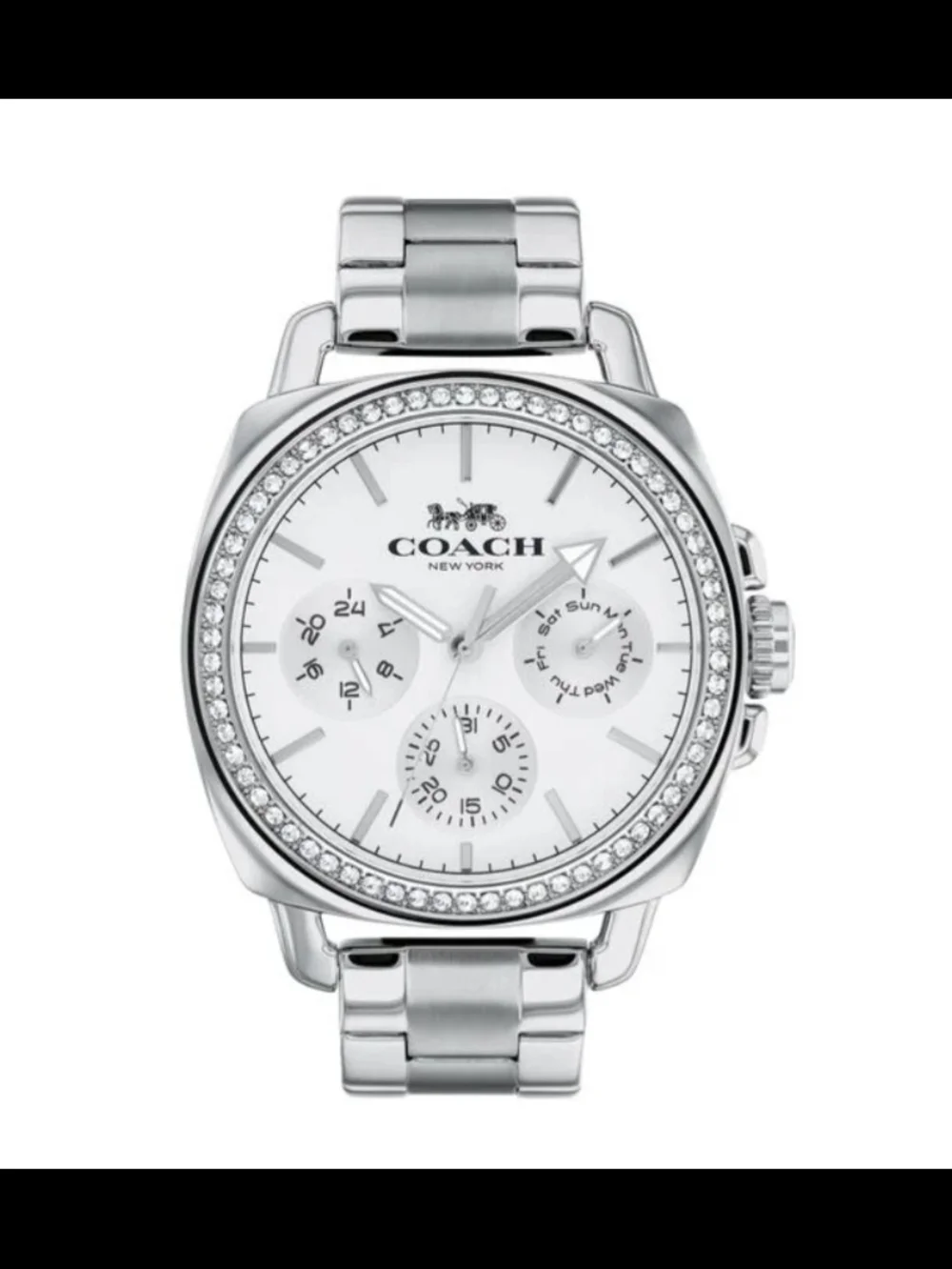 Coach Silver Tone Crystal-Accent Chronograph Watch